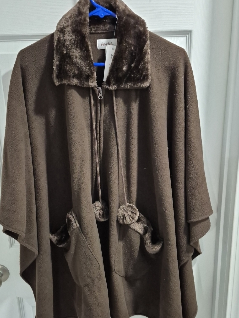 Leopard Brown Faux-Fur Trim Women's Cape Jacket by Leopoldo